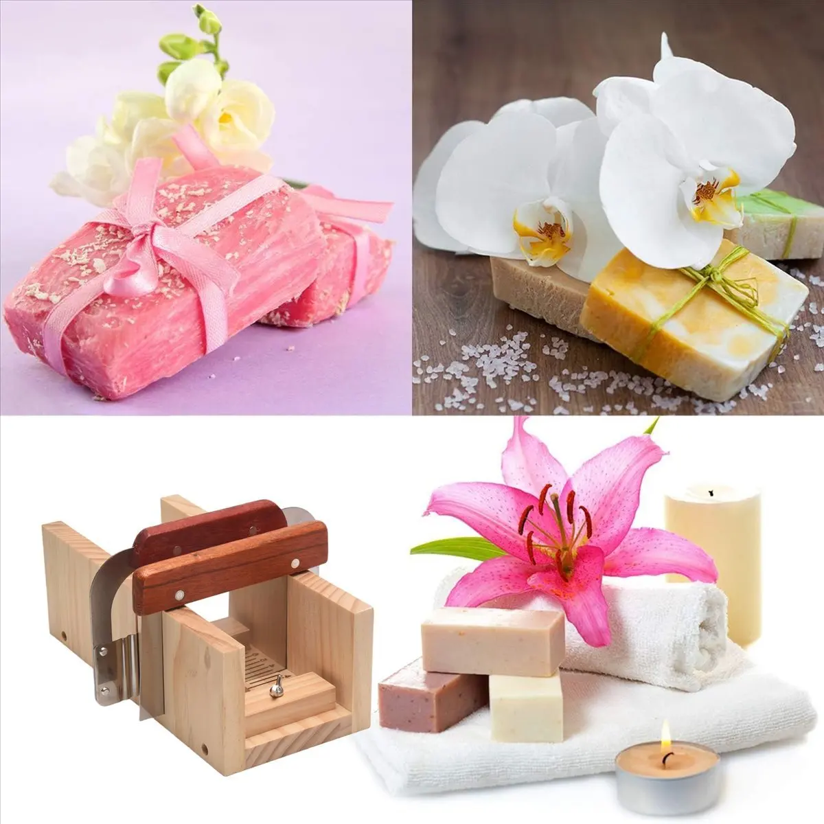 DT38 9PCS Silicone Soap Molds Kit,Rectangular Wooden Silicone Soap Mold Cutter SlicerHandmade Soap DIY for Soap Cake Making