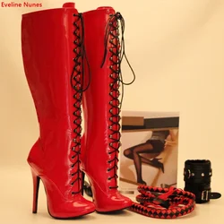 Red Queen Lace Up Boots New Arrival Women's Cross Strap Round Toe 14 Cm Stiletto Sexy High-quality Fashion Plus Size Shoe