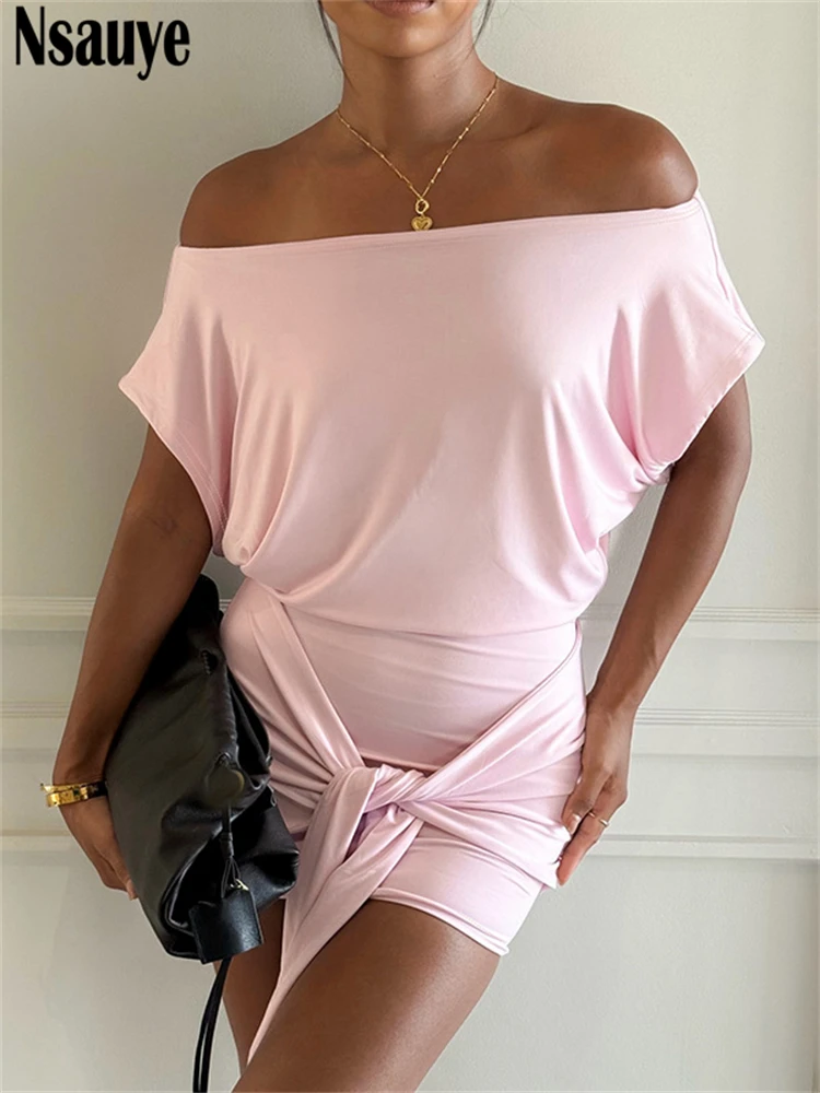 

Nsauye Short Sleeve Fashion Evening Holiday Party Women Summer Dress Outfits Sexy Night Club Lace Up Mini Bodycon Dress 2026