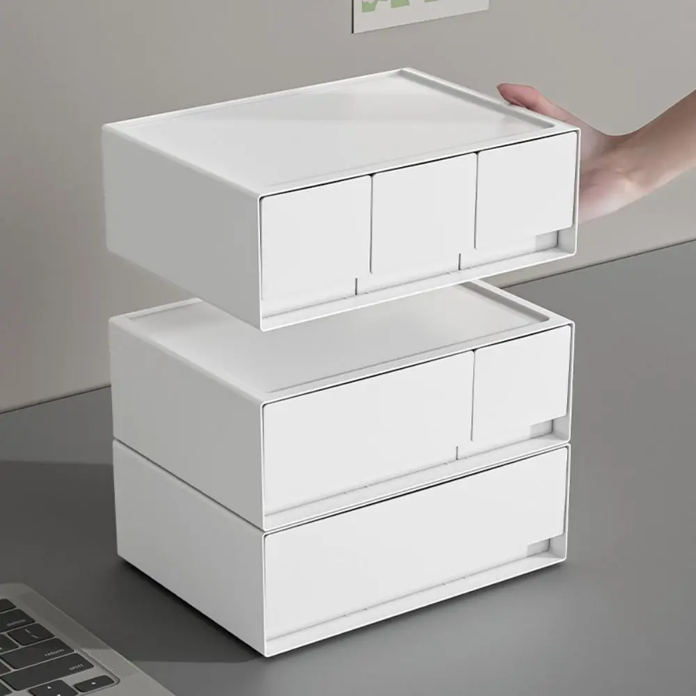 White Stackable Storage Drawer, Drawer Type, Large Capacity Stationery Storage Organizer, Space Saving Plastic Desk Box