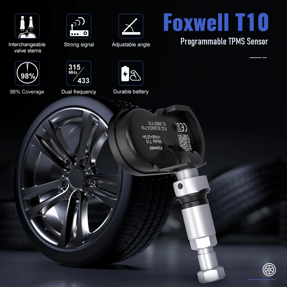 2025 FOXWELL T10 Mx-Sensor 315MHz 433MHz TPMS Sensor Tire Pressure Monitor Tester Clone-able Programmable Activated Sensors