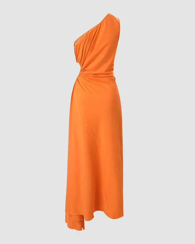 Robe plissée taille haute évidée pour femme, une découpe initiée, soirée, longueur de rinçage, longue, fibre, sexy, mince