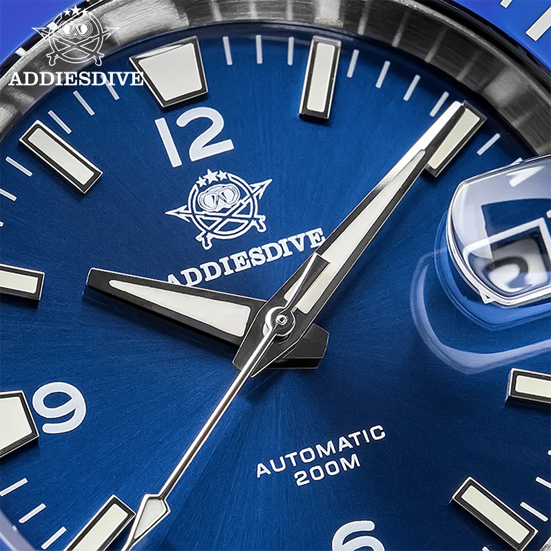 ADDIESDIVE メンズ ダイバーズウォッチ 200m ステンレススチール 機械式時計 BGW9 超夜光セラミックベゼル メンズ アナログ時計 AD2505