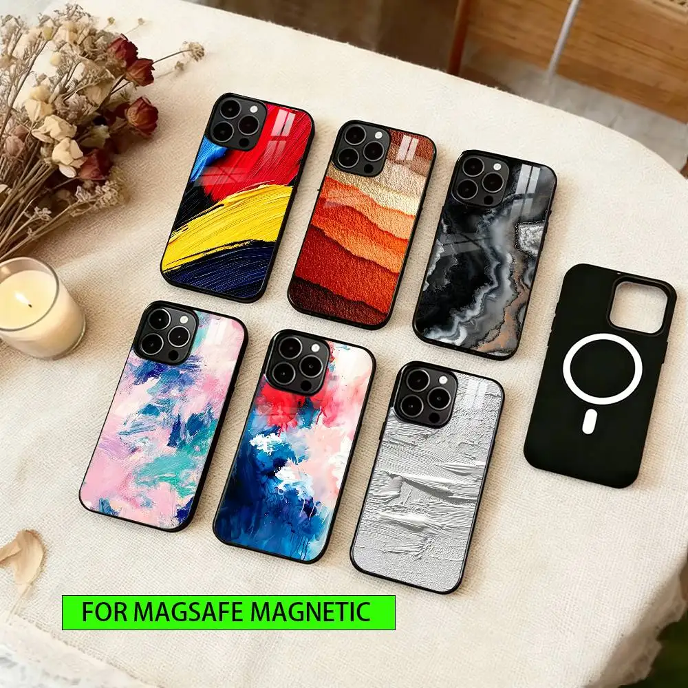 

Textured Oil Painting Phone Case For iPhone17,16,15,14,13,12,11 Plus,Pro Magnetic with Magsafe Wireless Charging