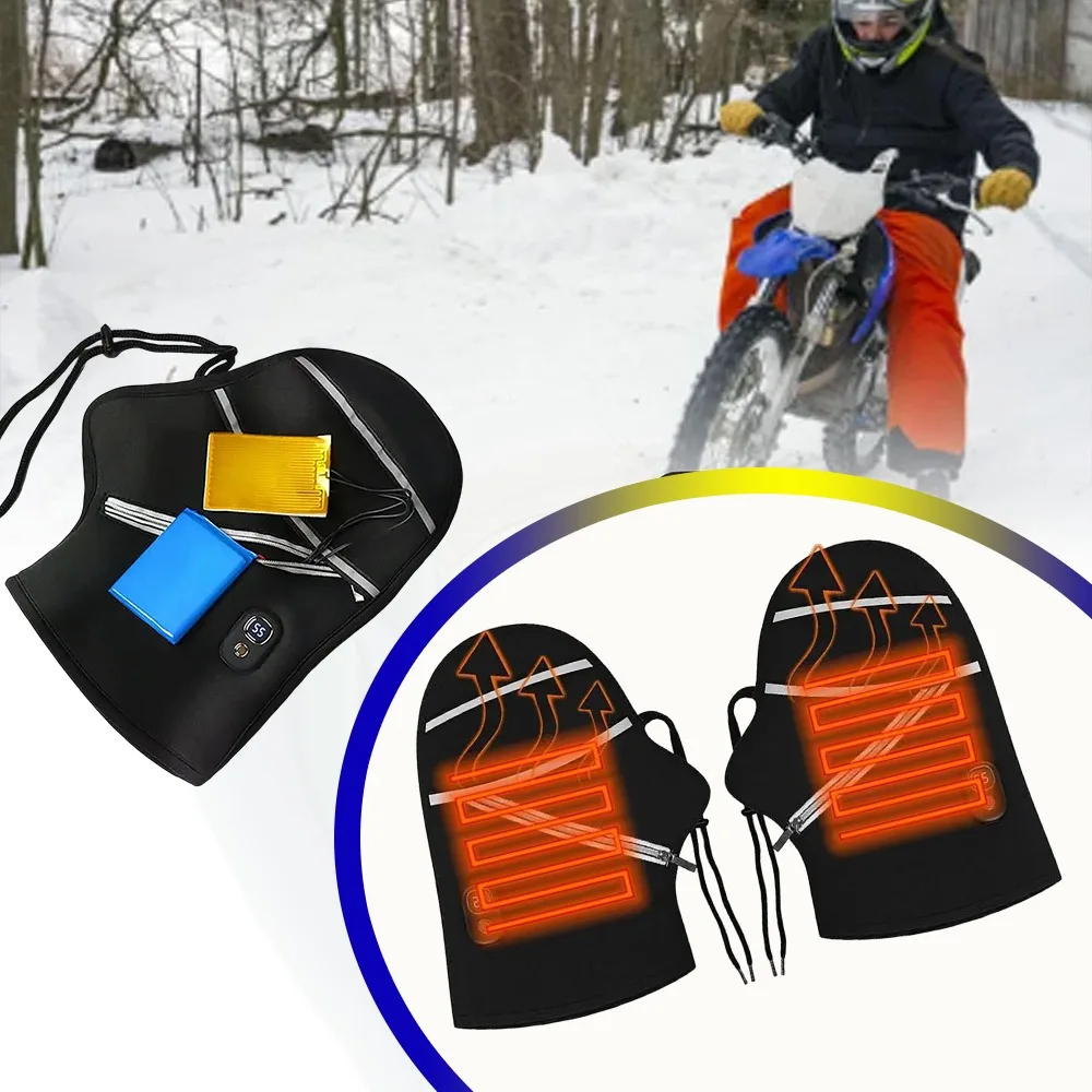 

Winter Windproof Motorcycle Handlebar Gloves Warm Thickened Thermal Cover Pair with Reflective Strip for All Motorcycles