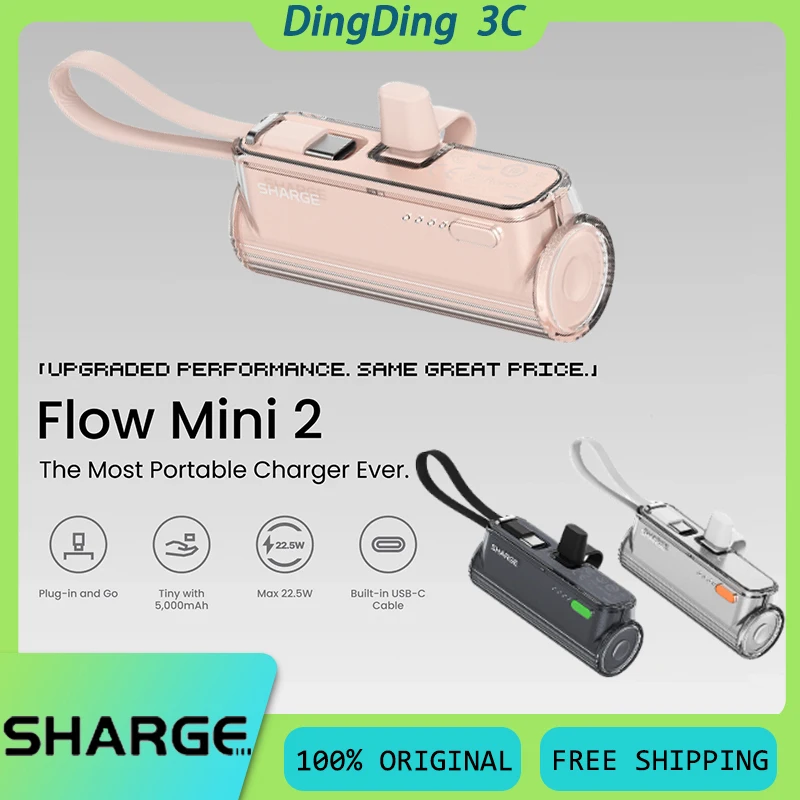 

SHARGE Flow Mini 2 Power Bank 22.5W 5000mAh Dual Port Bidirectional Fast Charging Mini Battery Pack Portable Power Bank Custom