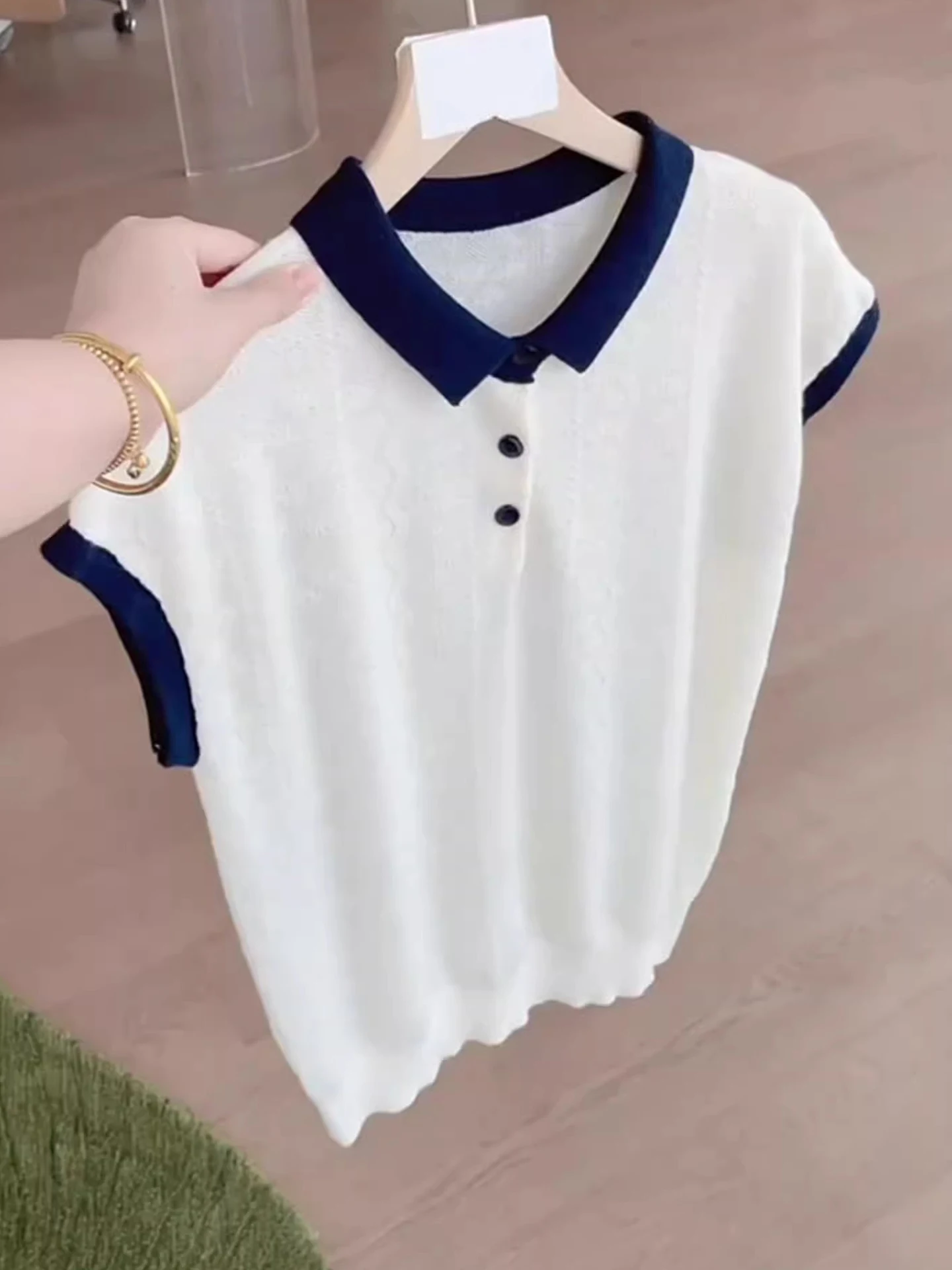 

Ice Silk Knitted ort Sve T-irt Women's Casual Comfortable Breathable Pullover Top Versatile Summer Faion Upperwear