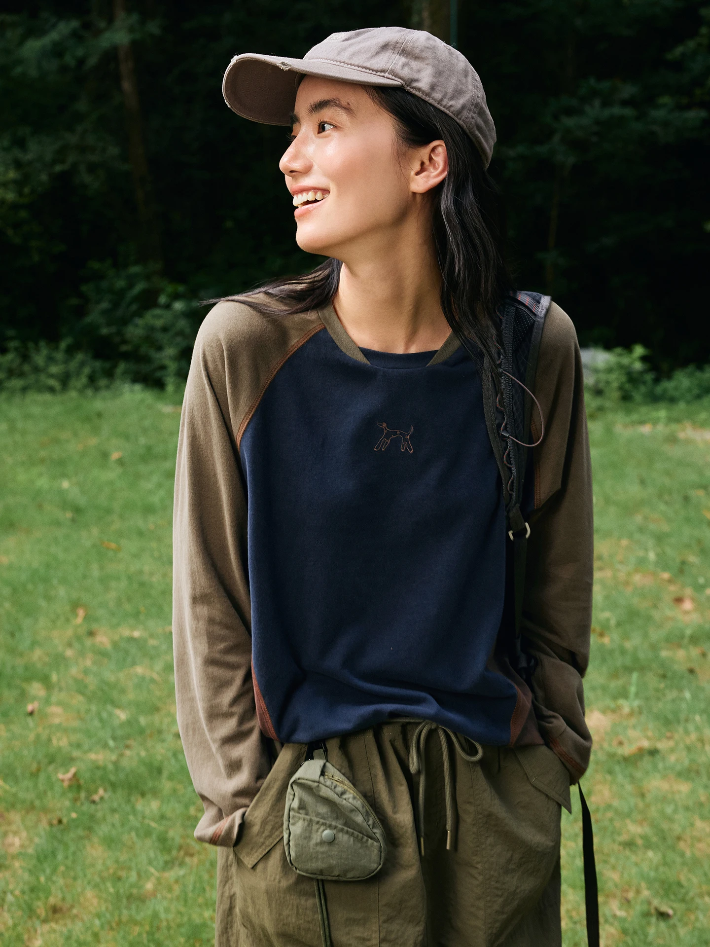 

Octopusme Retro Patchwork Long Sve round Ne T-irt Embroidered Dog Collar Color Blo Cotton Casual Comfortable Top