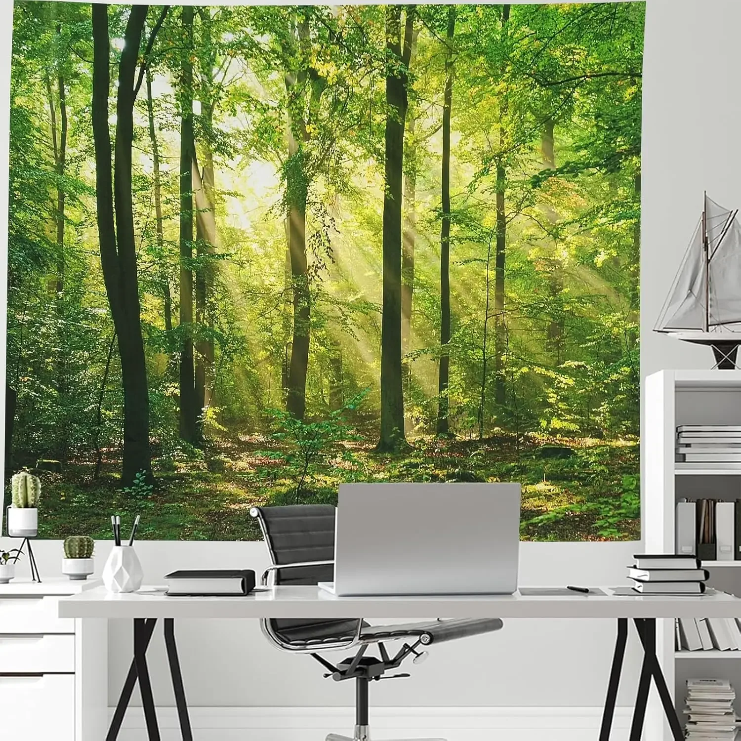 Misty Forest Tapestry Nature Green Tree Wall Tapestry Virgin Rainforest Landscape Wall Hanging for Dorm Living Room Office Decor