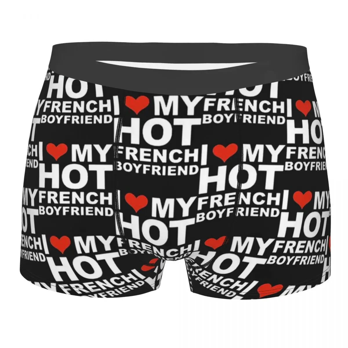 I Love My Hot French Boyfriend Men Printed Boxer Briefs Underpants Valentine's Day Gift Highly Breathable High Quality Gift Idea