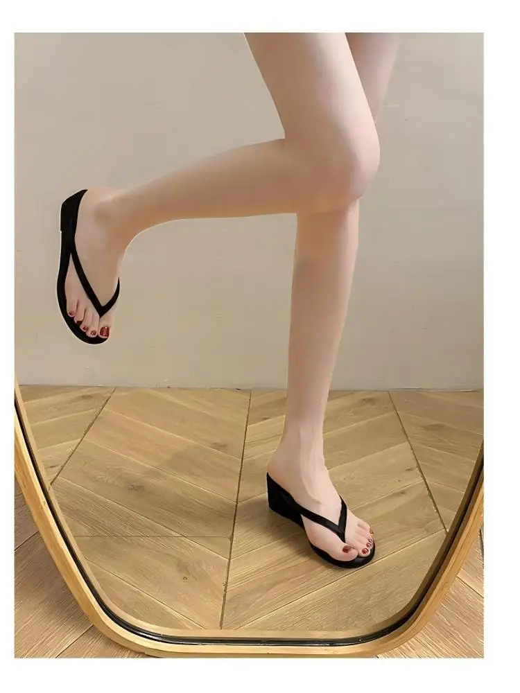 Damen Keilsandaletten aus Satin Elegante Plateau Keilpantoletten High Heel Zehentrenner Sandalen Sommer Strandschuhe Komfortable Outdoor Pantoletten Slides – Detail 4