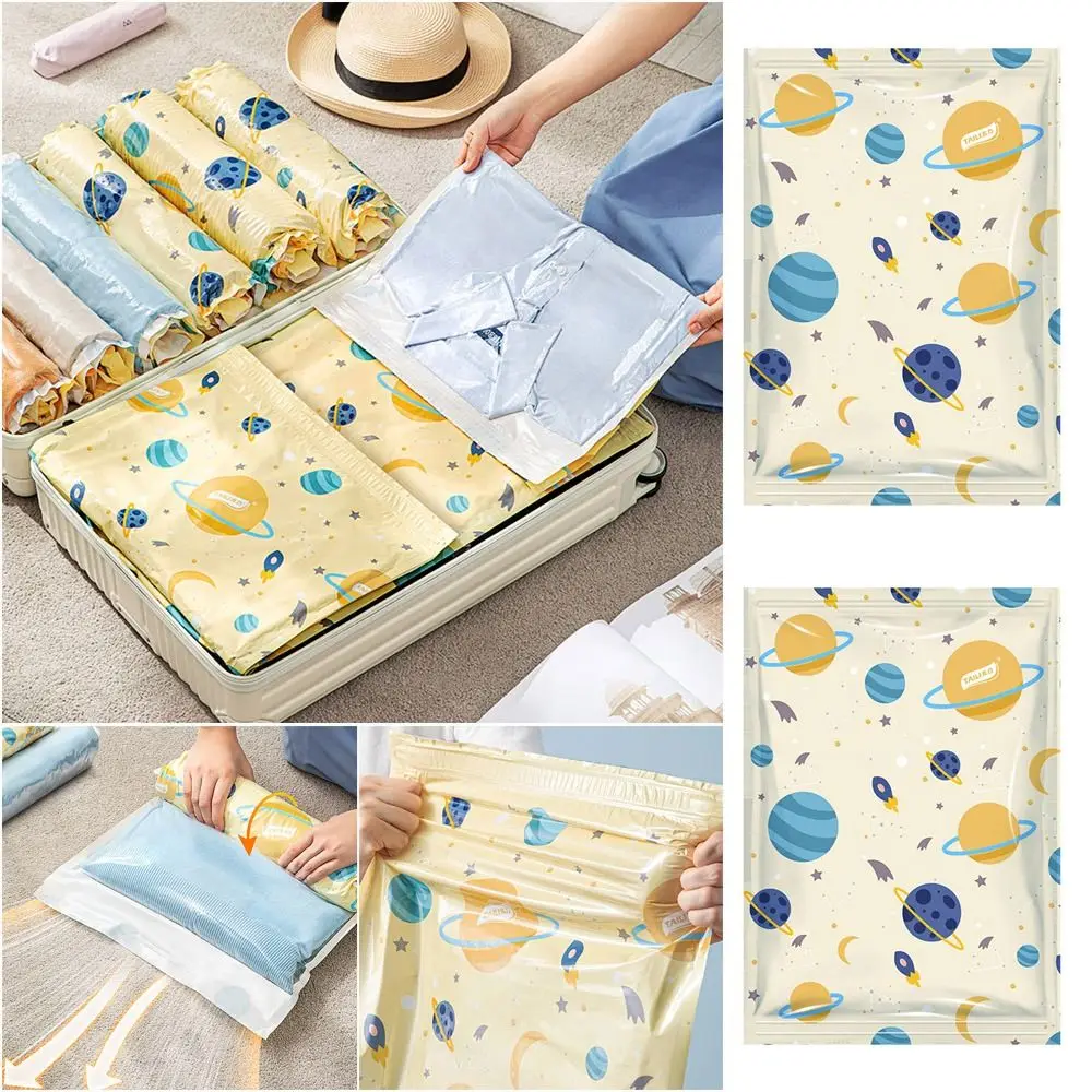 Hand-rolled Vacuum Compression Bag Reusable Cartoon Planet Storage Bag Press Exhaust Air Space Saver Sealed Bag