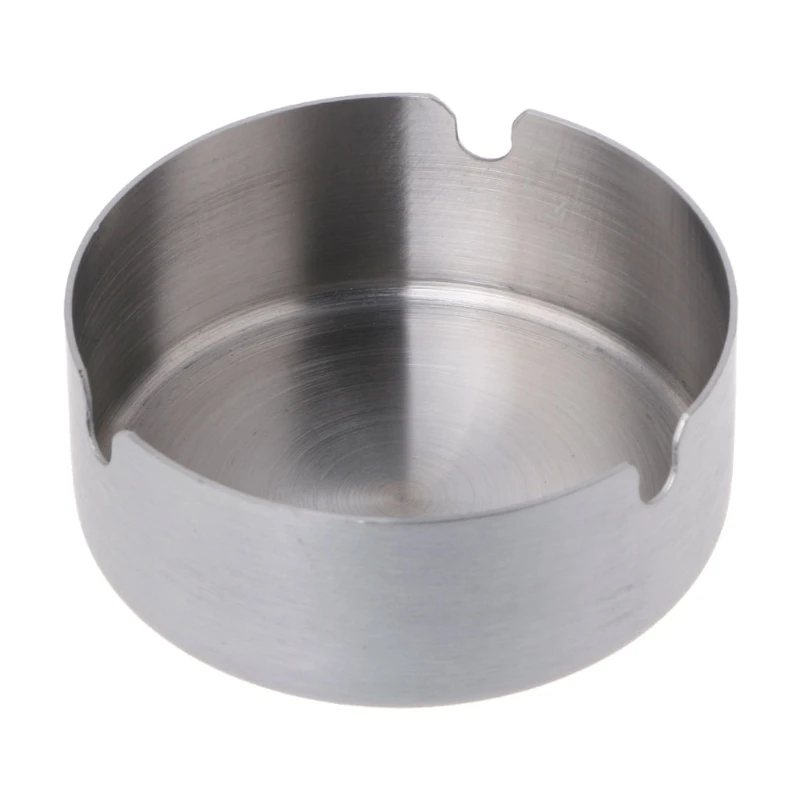 Round Stainless Steel Ashtray Tabletop Silver Cigarette Tray Portable for CA