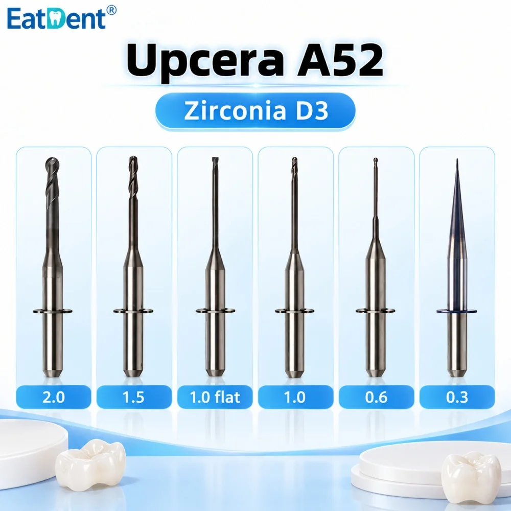 Upcera A52 Dental Milling Burs for Zirconia Lithium Disilicate/Emax PMMA Metal  DC Coating D3 Dentistry Milling Needles Cutters