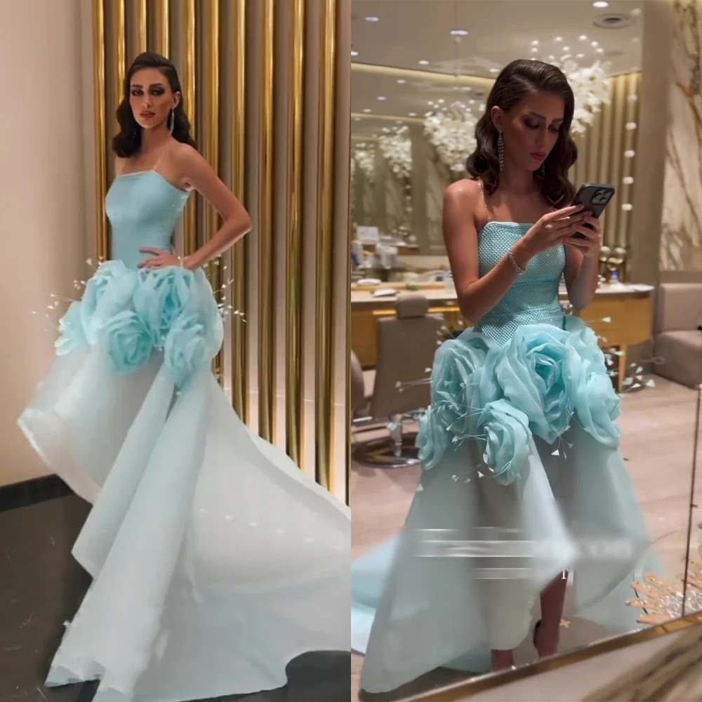 Gaun pesta tanpa tali yang indah gaun pesta dansa Hi-Lo Organza bunga acara Formal سsemi Yi Yi Occasion ه ففففي ي ي