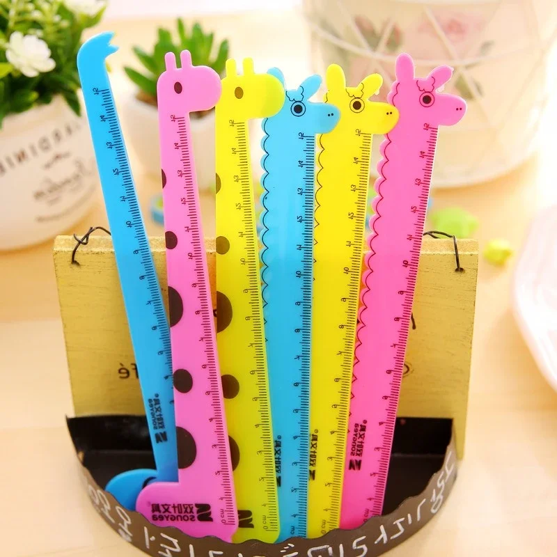 10pcs Student School Supplies Children Cute Animal Cartoon Giraffe Plastic Straight Ruler 15cm