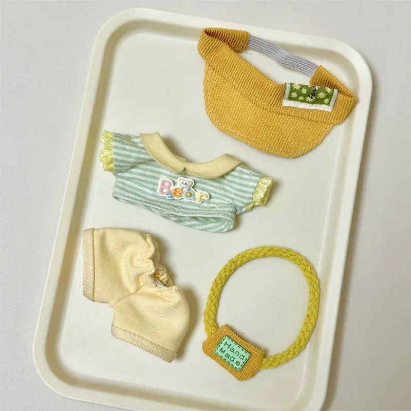 Sommer geeignet für 17 cm V1 V2 V3 Labubu Puppe Kleidung Hut Top Hosen Tasche Anhänger Set Cartoon niedlich Ersatz Kleidung Zubehör