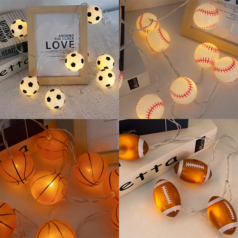 Sports Ball Theme Party Supplies Football Rugby Baseball Basketball String Light Battery Operated Kids Birthday Party Decoration