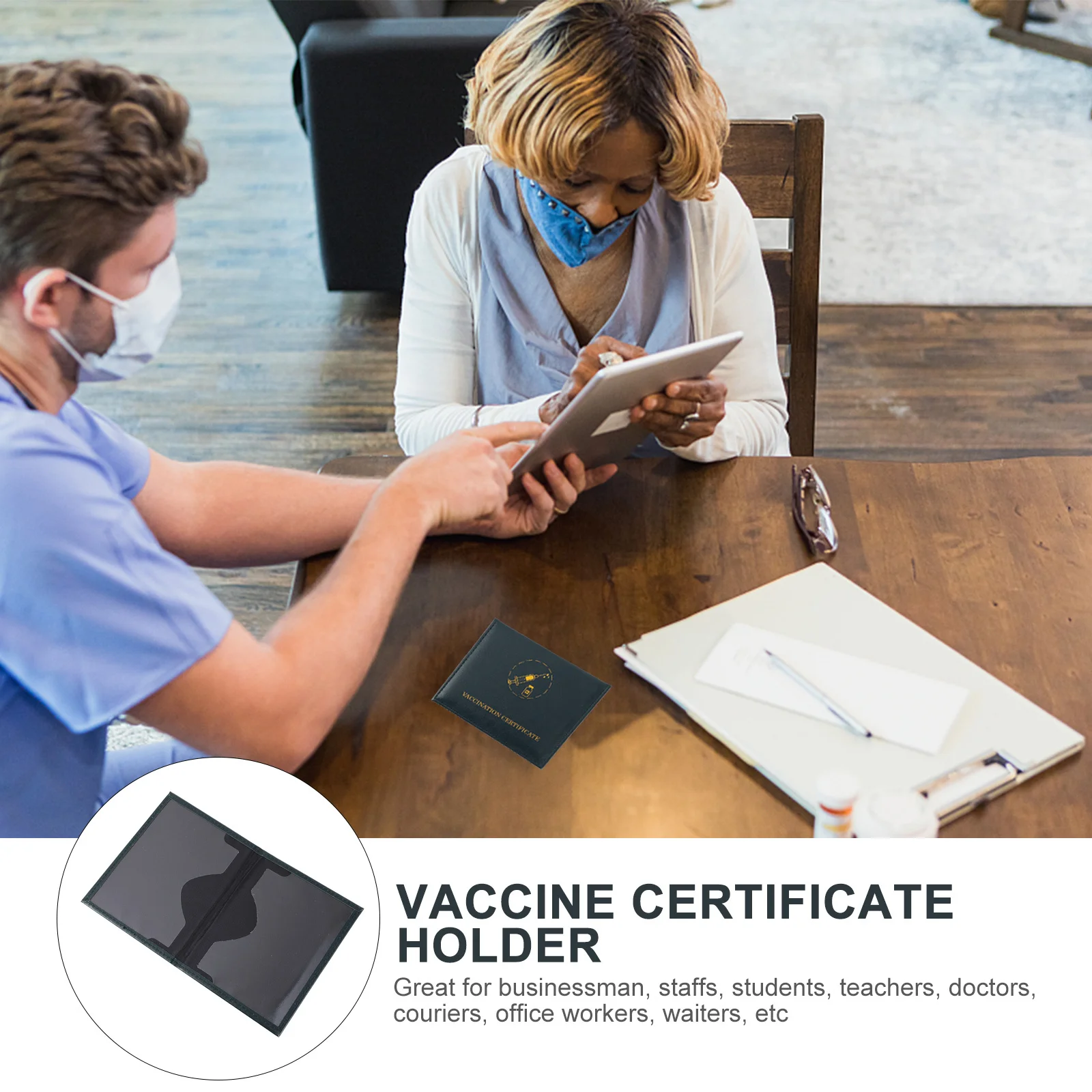 

3Pcs Card Holder PU Dual Slot Waterproof Protective Cover for Business, Office, School Use Immunization