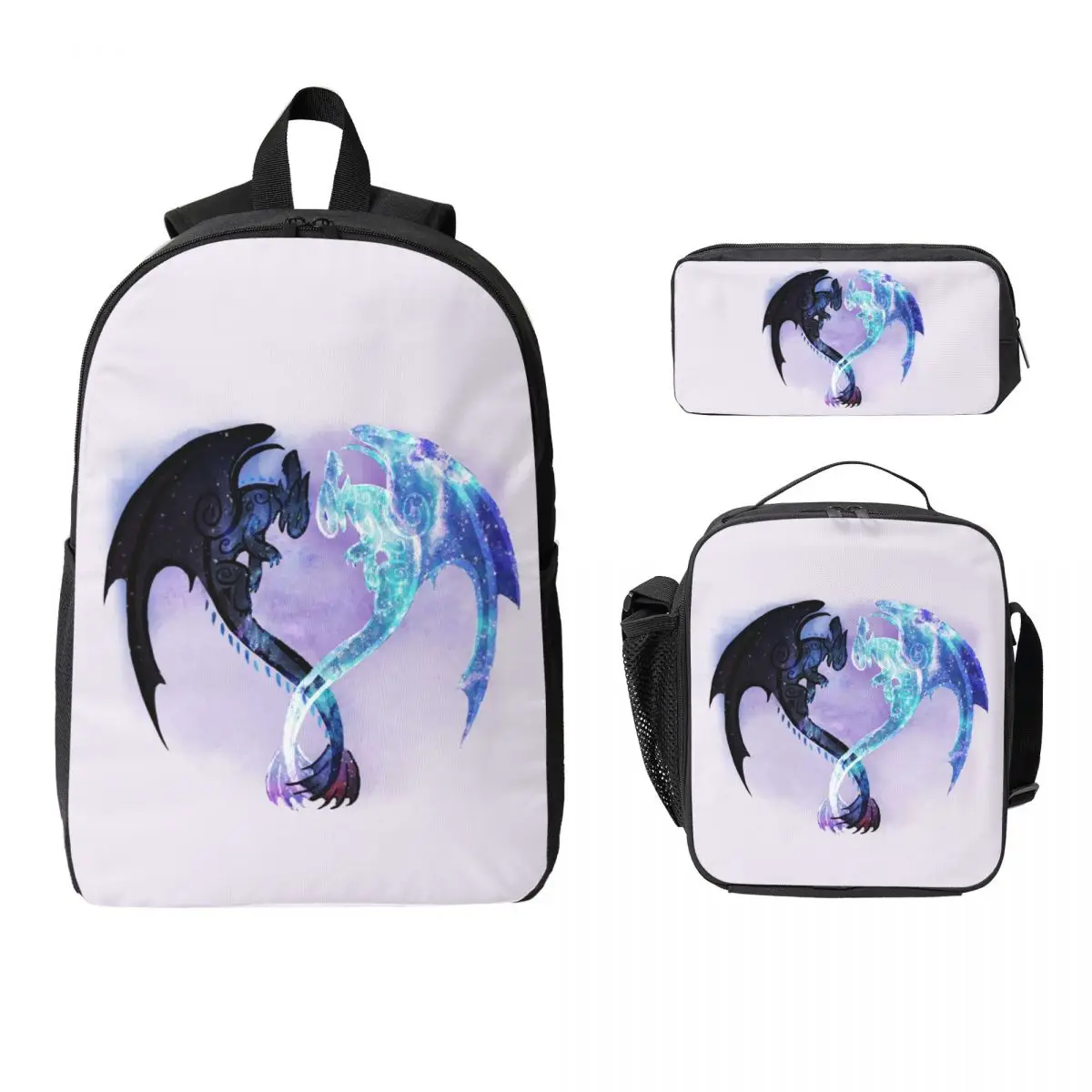 

Dragon Heart Toothless And Light Fury Backpack Student Boys Girls BookBag School Bag 3ps Insulated Lunch Bag Pencil Case