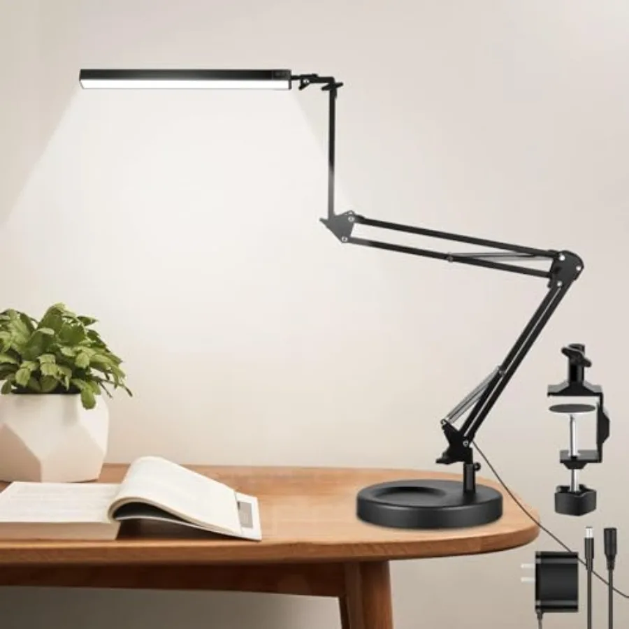 

LED Desk Lamp with Clamp, 2-in-1 Clamp on Desk Lamps with Base, 50.7" Adjustable Swing Arm Architect Desk Lamp, Memory Function