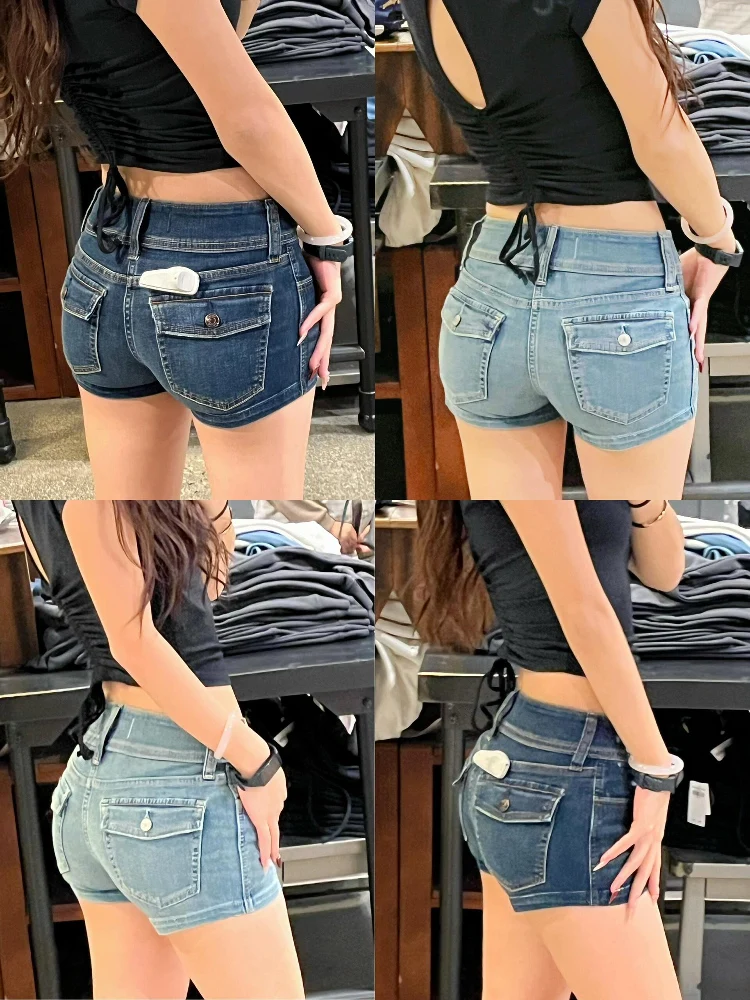 

Джинсовые брюки с низкой талией, женские эластичные самобортные подушечки, превосходная талия, соотношение бедер, повседневные широкие брюки с высокой талией, летние синие