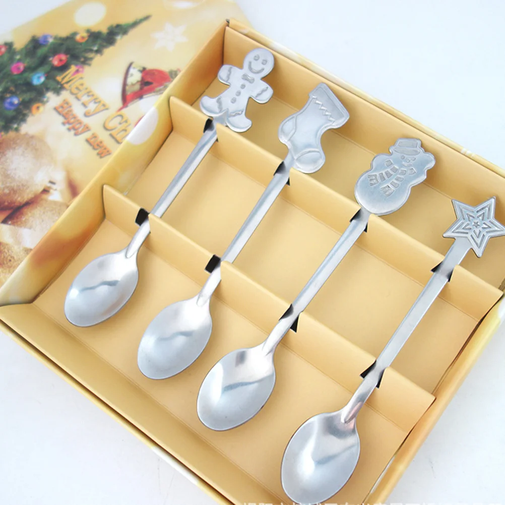 4 Pcs Christmas Coffee Spoons for Bar Hot Chocolate Station Xmas Stainless Steel