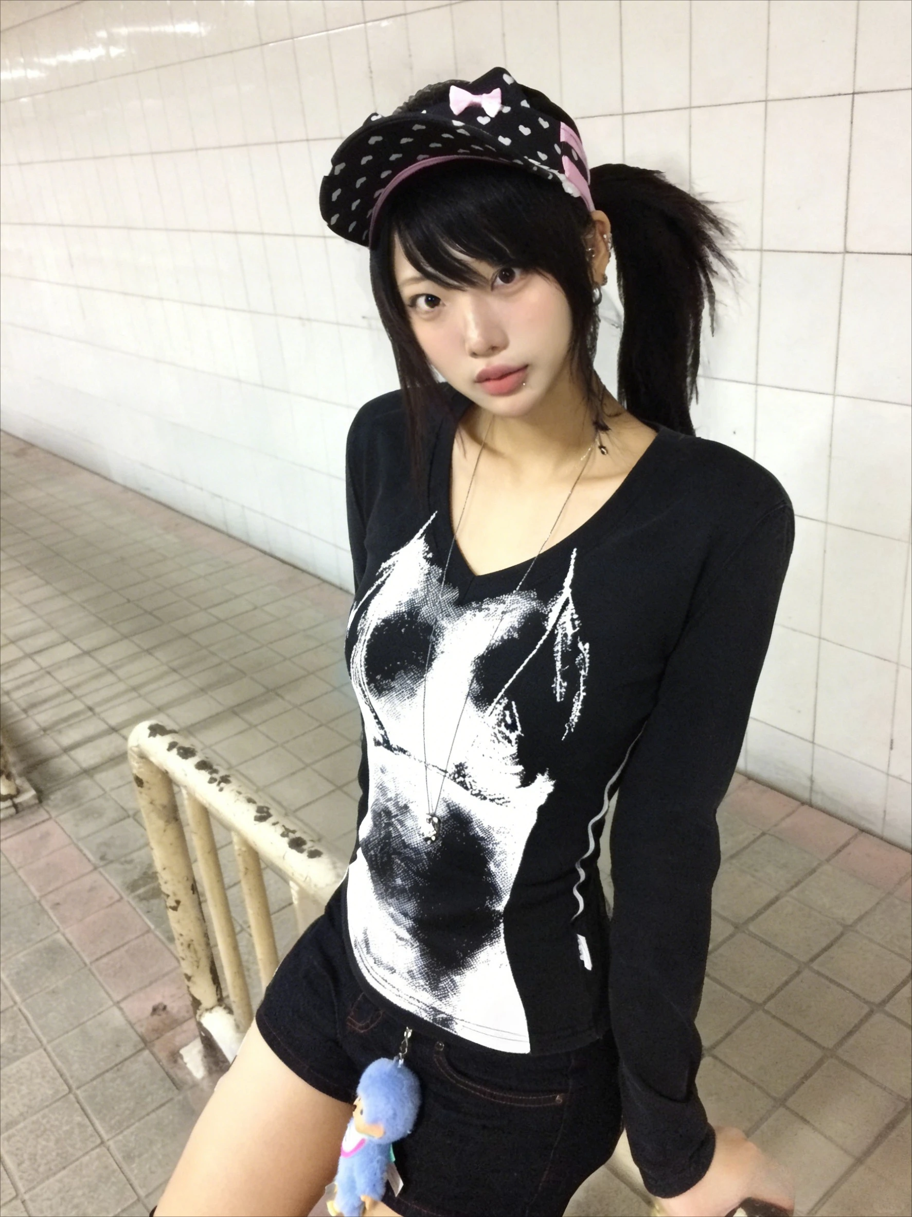 

Gothic Subculture T-shirt Long-Sleeve Top Women BlackWhite Body Print Slim American Sexy Girl Style Autumn Spring Casual Tees