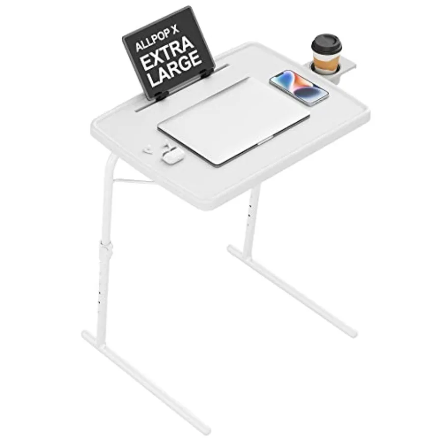

X TV Tray Table TV Dinner Tray for Eating Large Adjustable Folding Laptop Table with Book Stand Cup Holder and Tablet Slot on C