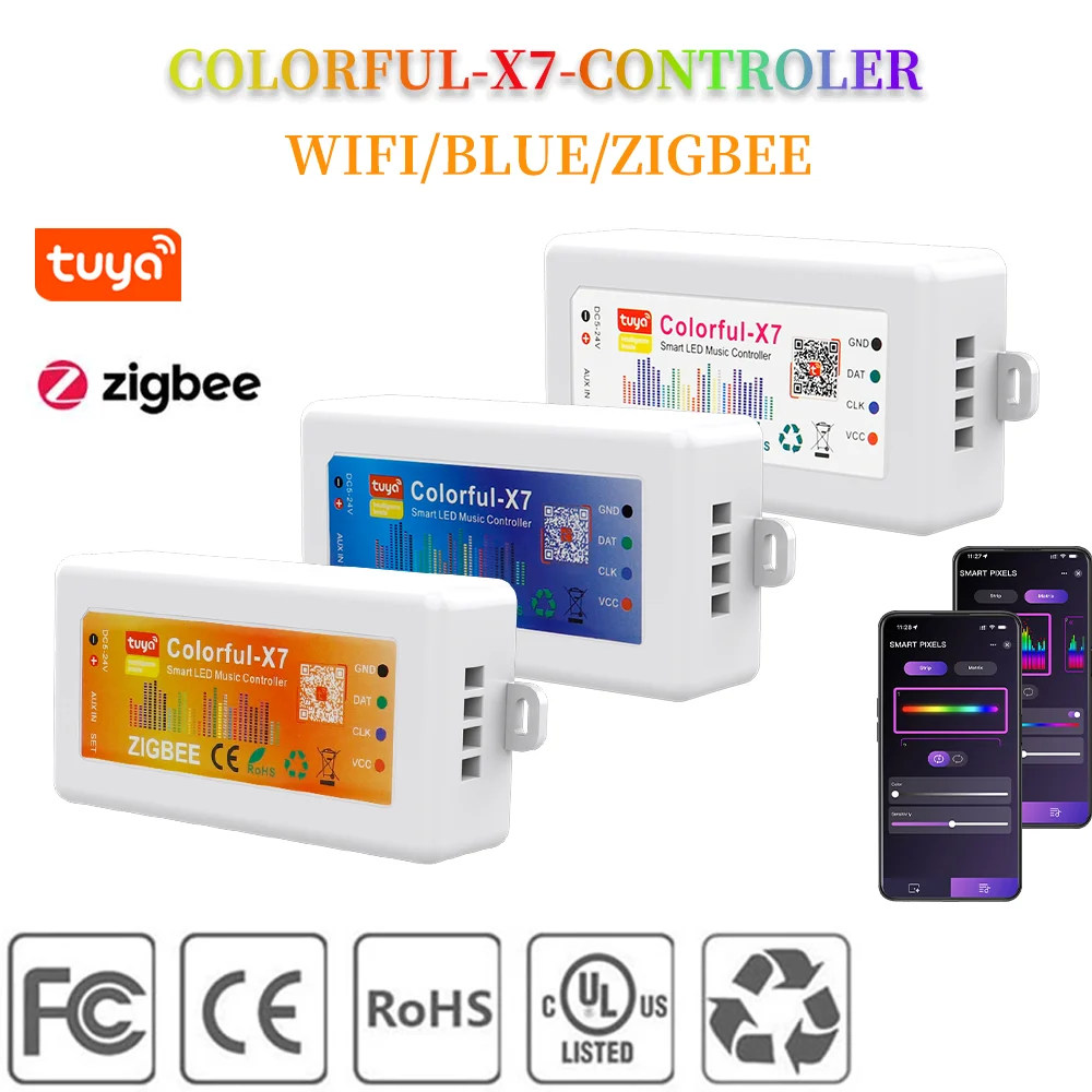 

Светодиодный контроллер Tuya Zigbee/WIFI/BLUE, диммер с музыкальным ритмом, звуковая активация, RGB цветной световой модулятор для ленты WS2812 WS2815