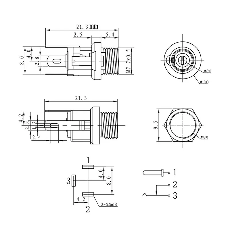 10 Stücke 5,5x2,1mm DC Power Männlich Weiblich Adapter DC-022 DC-025M DC-005 DC-022B 5,5*2,1mm DC Netzteil Stecker Jack Buchse Stecker – Detail 3