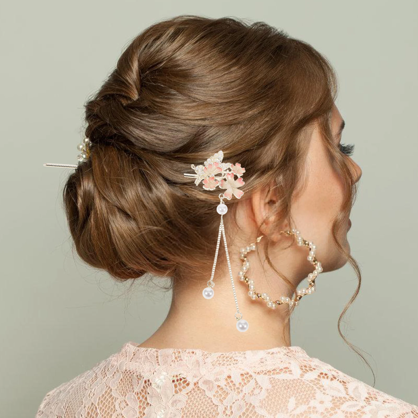 

Cherry Blossom Tassel Hairpin Flower Retro Classical Metal Lightweight Vintage Style Durable Comfortable Women Party Travel