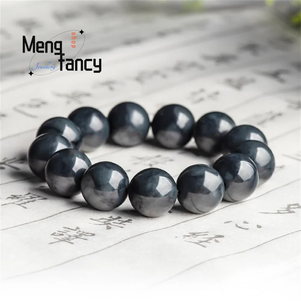 

Genuine Natural Hetian Ink Jade Round Bead Strings Bracelet High-grade Exquisite Luxury Quality Fashion Jewelry Holiday Gift