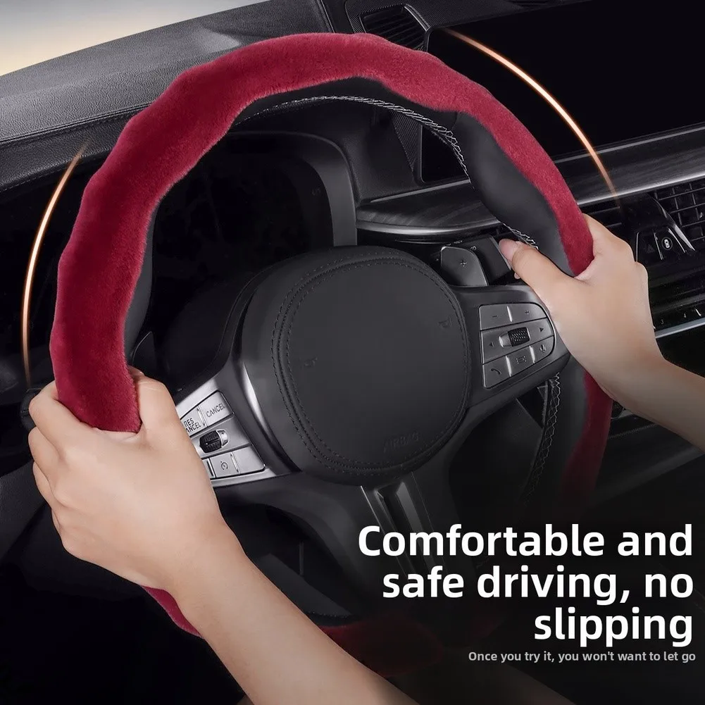 

9D Winter Car Steering Wheel Cover All-Purpose Suede Non Slip Full Wrap Round D 38cm Breathable Steering Covers Car Accessories