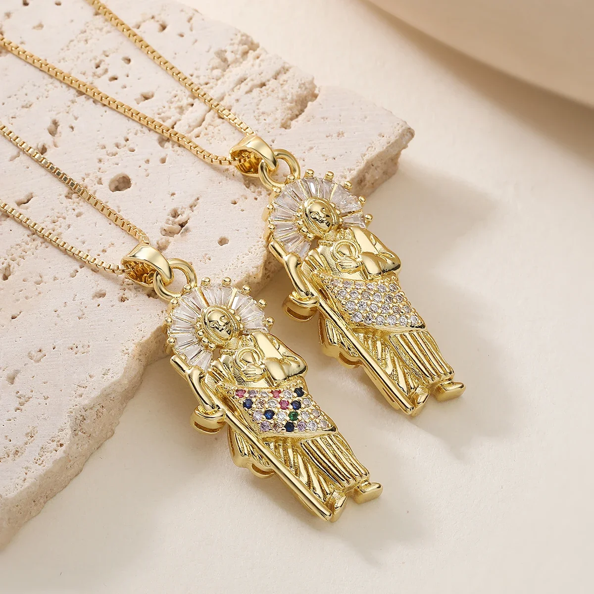 Brass Gold Plated Saint Jude Pendant Necklace Multi Color CZ Religious Figure Charm Necklace Fashion Amulet Women Men Jewelry