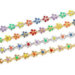 1M Gold Color Colorful Chain Stainless Steel Enamel Flower Chains for DIY Jewelry Making Anklet Bracelet Necklaces Accessories
