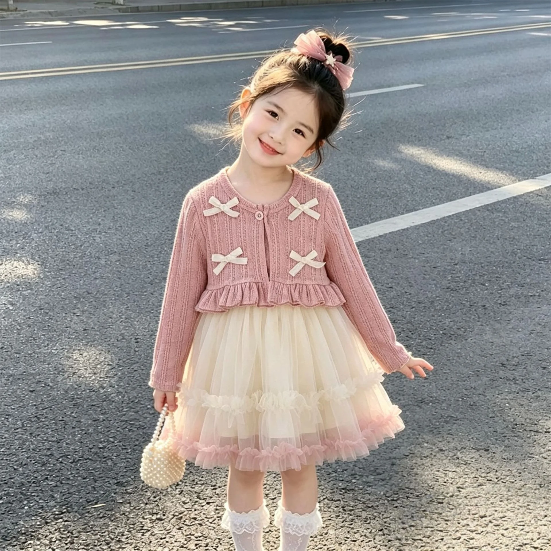 Fall New 2026 Girls Princess Dress Kids Fake Two Piece Stylish First Birthday Baby Gown Spring Tutu Skirt