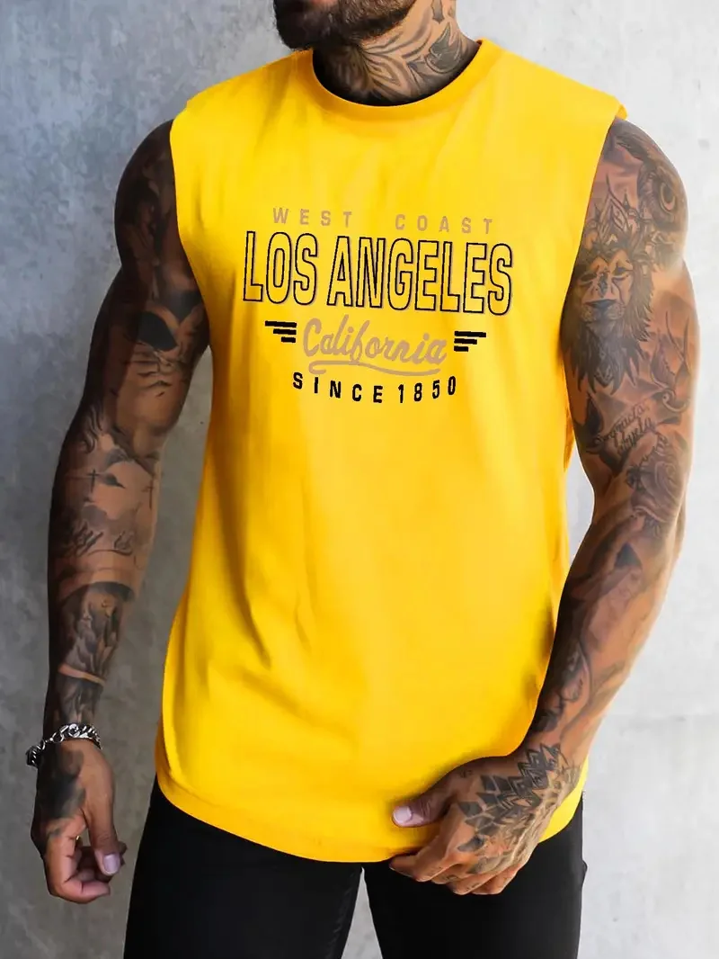 Men's Vest Letter Printed Sleeveless Round Neck T-shirt 3D Three-dimensional Printing Daily Sports Fitness Fashion Design S-5Xl