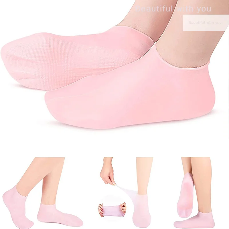 2 個のシリコーンフットケアソックス抗ひび割れ保湿ジェルソックスひび割れ角質除去プロテクター鎮痛ペディキュアツール