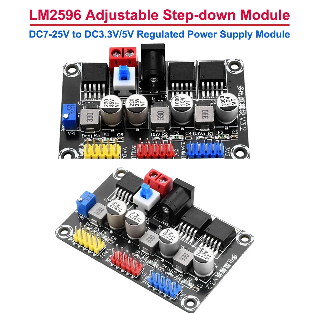 DC7-25V to DC3.3V/5V LM2596 Adjustable Step-down Module Regulated Power Supply Module Smart Car Experimental Power Supply