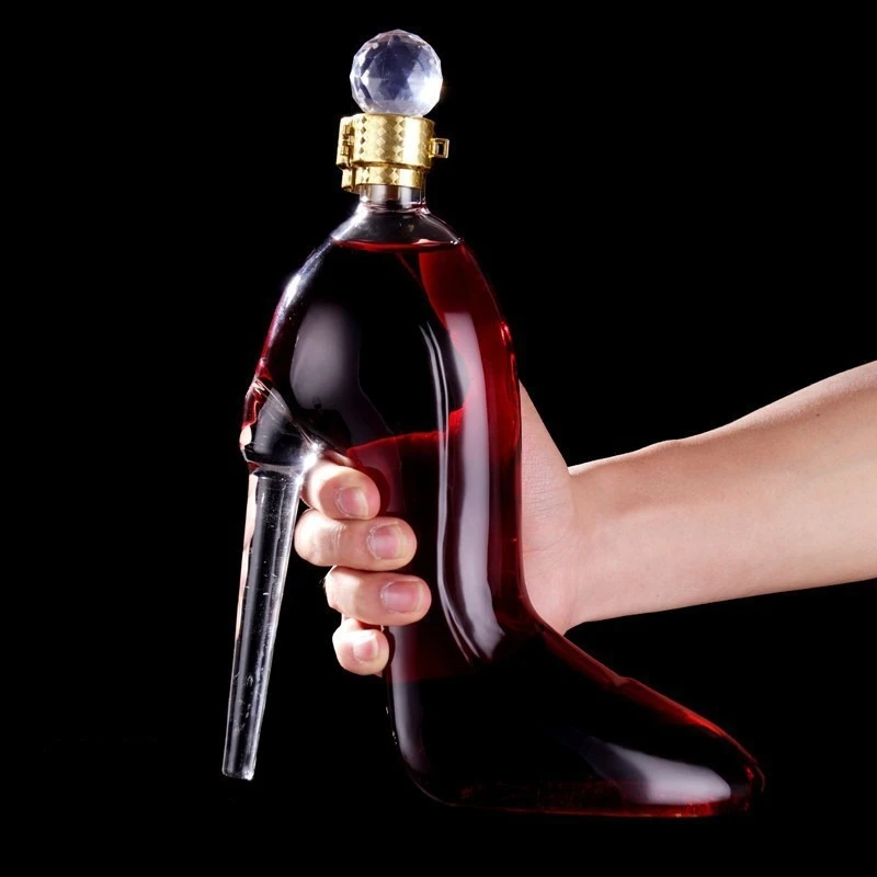 High Heel Shaped Wine Bottle Decor Ornament Airtight Glass Sealed Jar Creative Empty Liquor Soaking Container Red Wine Decanter