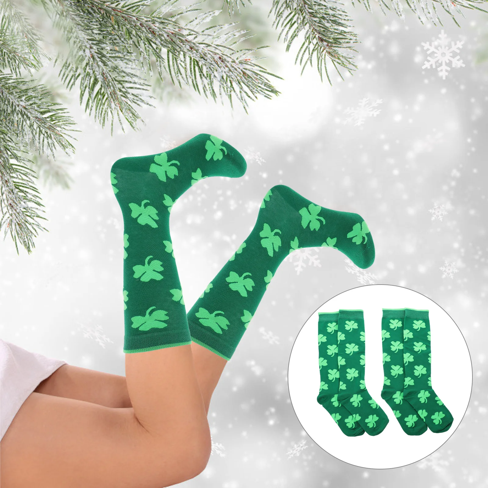 2 Pairs St Patricks Crew Socks Adult Filled Stockings for Adults Green Cotton