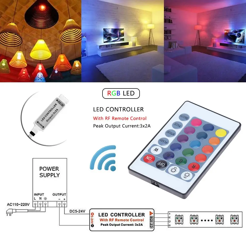 LED RGB Controller 24 Keys DC12V-24V IR Remote Dimmer Controller for SMD 3528 5050 RGB LED Strip Lights Lighting Accessories