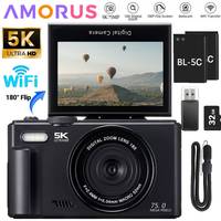 75MP Digital Camera for Photography 5K 18X Digital Zoom Vintage Vlog Video Recorder For YouTube 180° Flip Screen Selfile WiFi