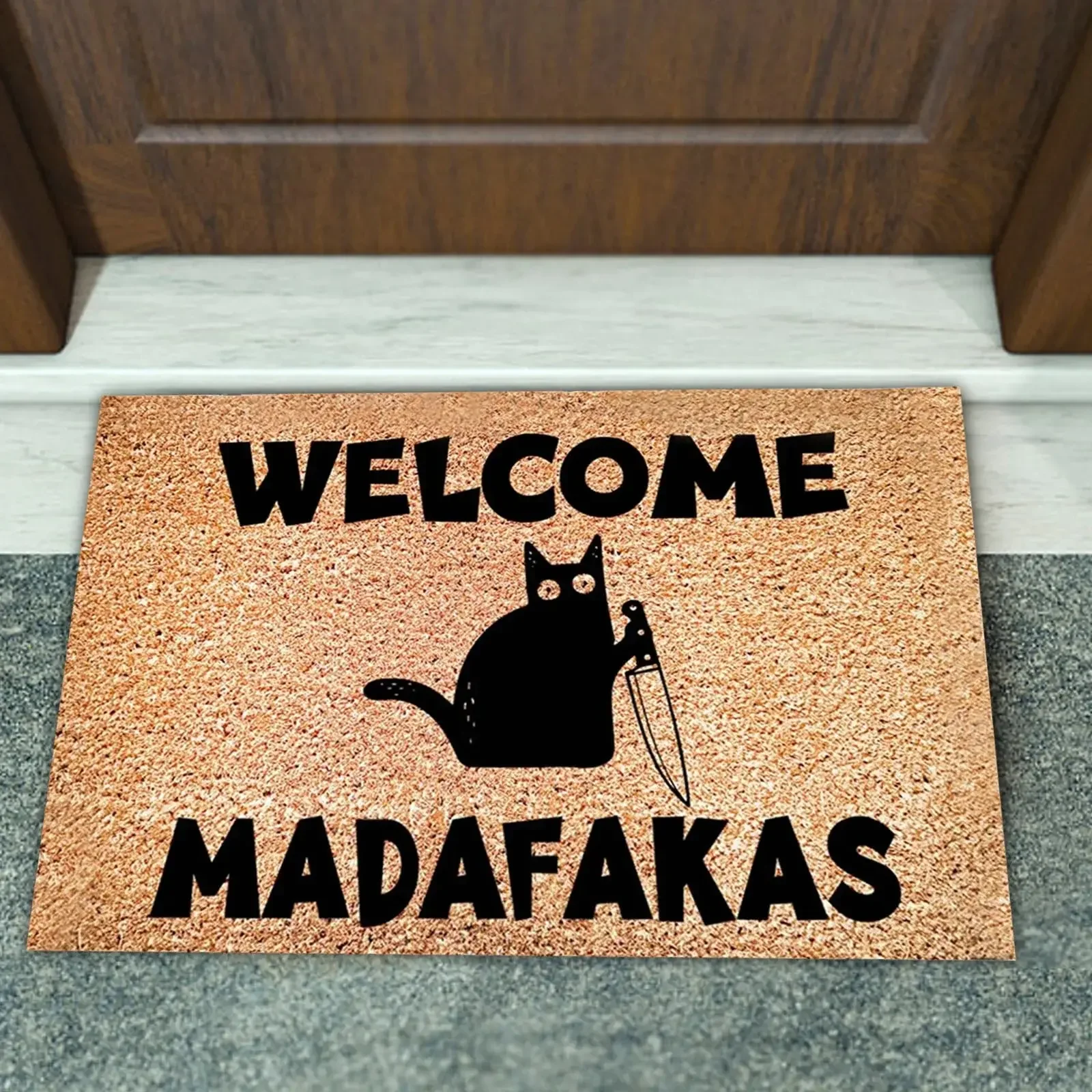 Dark Cat Welcome Madafakas Full Print Doormat Fun Doormat Home Decor Kitchen Bathroom Decor Give People Fun Gifts Fast Shipping