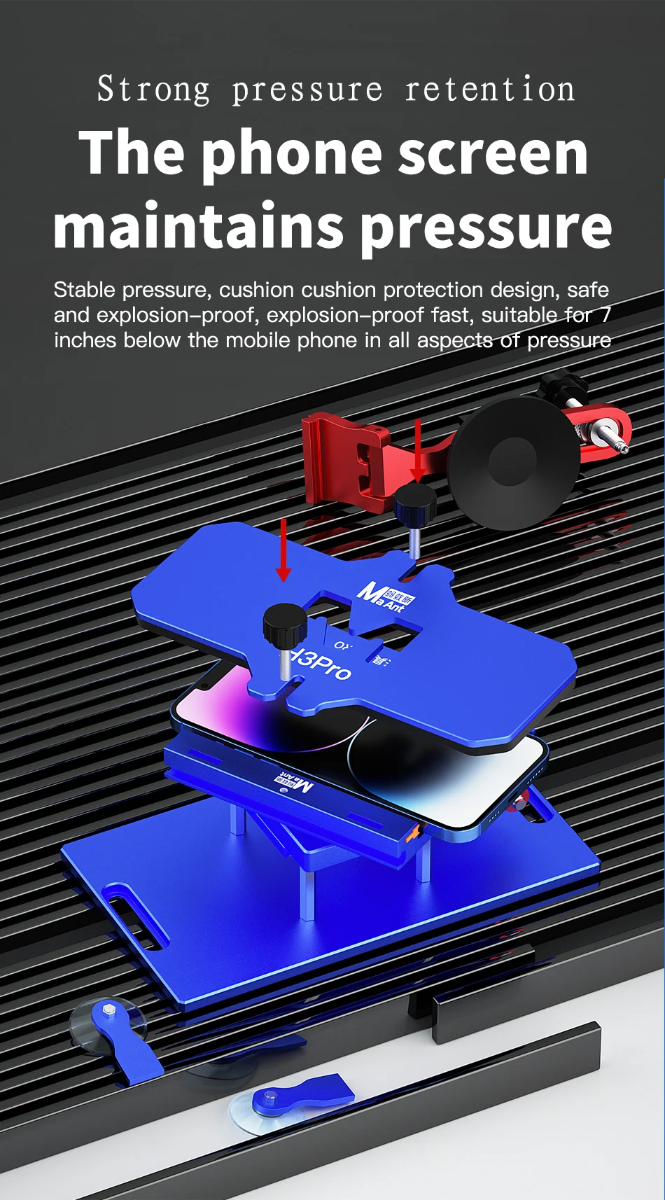 MaAnt تركيبات دوارة عالمية للهواتف المحمولة شاشة LCD الغطاء الخلفي إزالة عقد إصلاح الضغط المشبك 360 ° H3Pro 5 في 1 #4