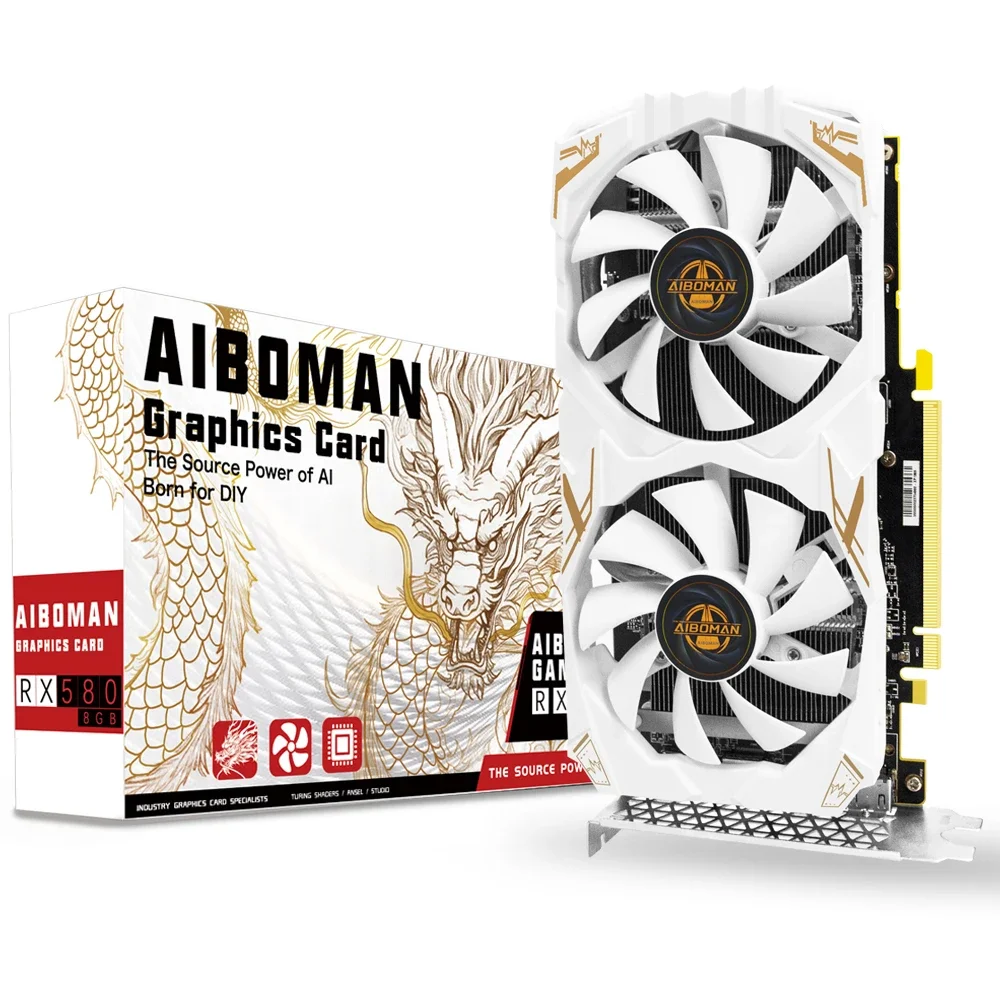 SmCpAIBOMAN Video Card AMD RX580 8GB Graphics Card GDDR5 256Bit 2048SP Dragon Series Gaming Video Cards Desktop Computer Compone