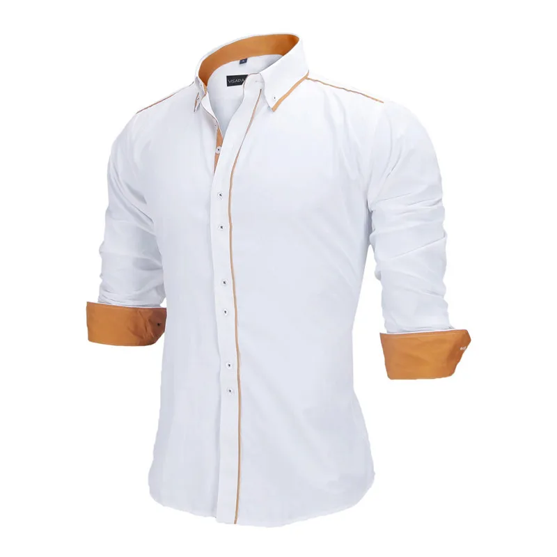 VISADA JAUNA Men Shirts Europe Size New Arrivals Slim Fit Male Shirt Solid Long Sleeve British Style Cotton Men's Shirt Office
