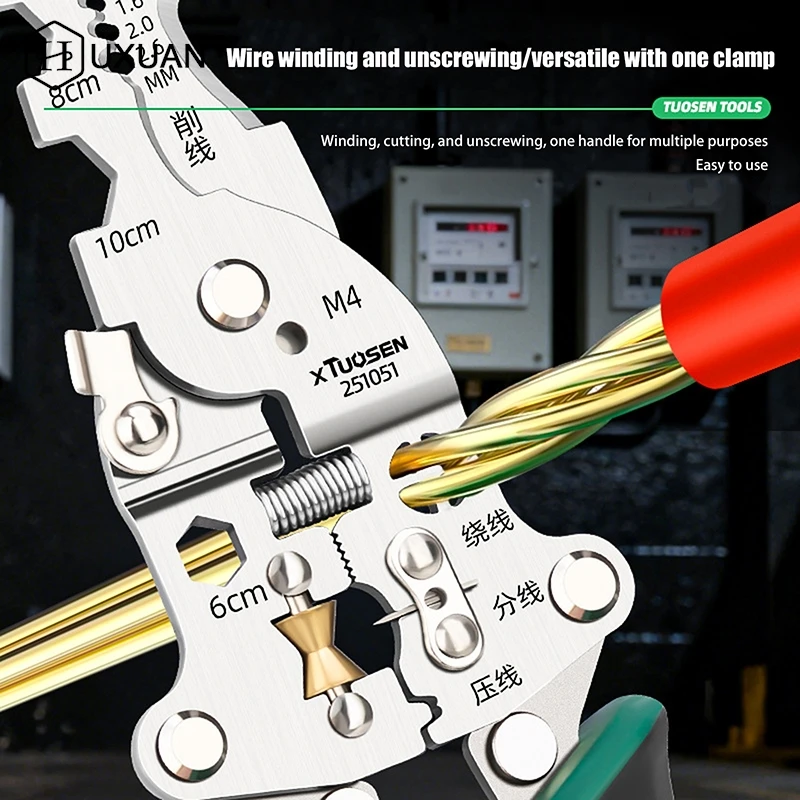 【W】Multi Functional Foldable Wire Stripping Pliers Cable Cutter Stripper Pliers Electrician Hand Tool For Wires Cutting Crimping