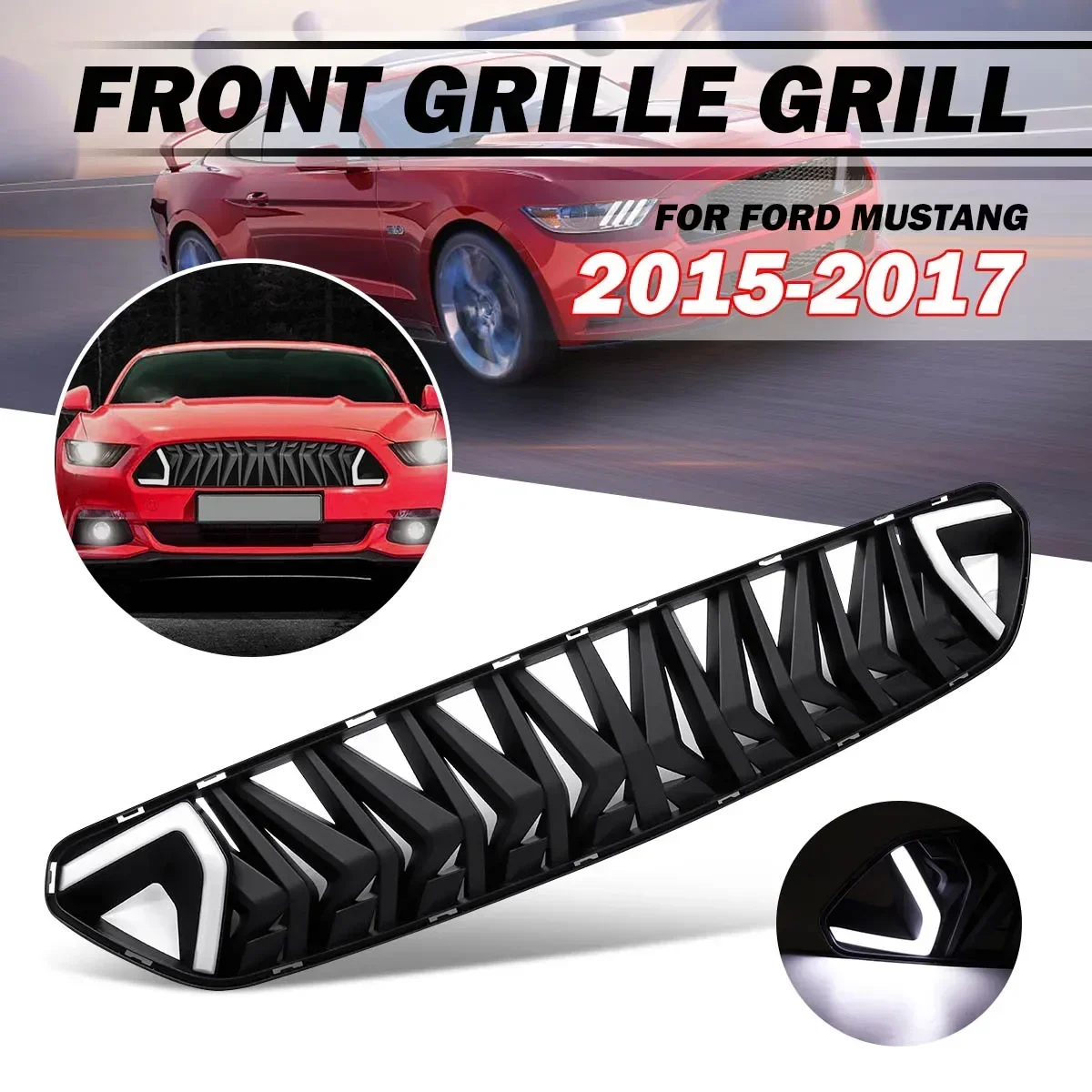 

Modified Grille Trim Racing Grills Car Accessories ABS Front Mash Grill Upper Grid With LED Light For Ford For Mustang 2015-2017